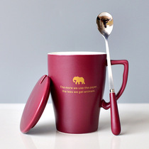 Nordic style delicate matte frosted ceramic mug with lid with spoon office drinking mug