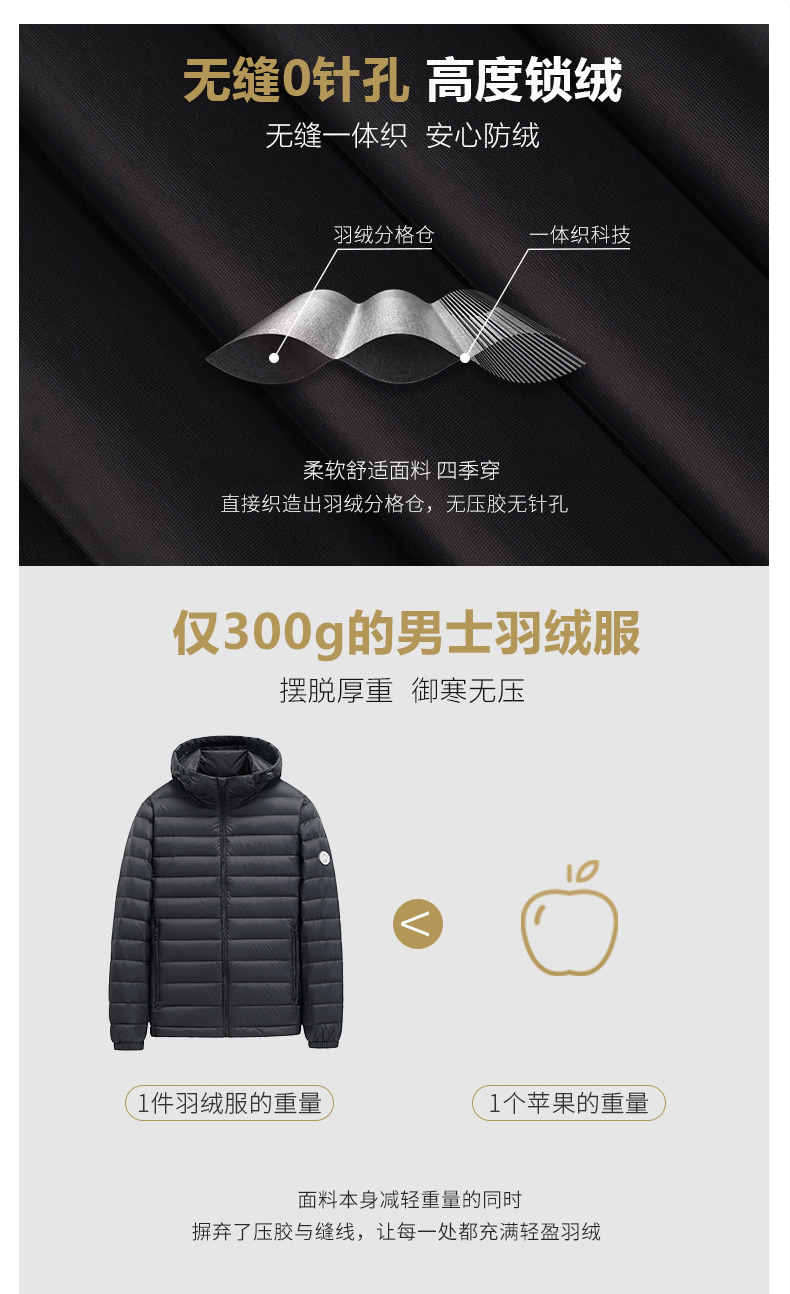 雪中飞 男士轻薄短款连帽羽绒服 90%白鸭绒 图14