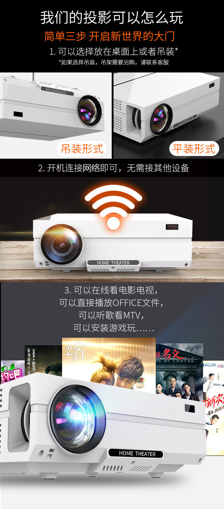 Máy chiếu điện thoại di động 1080P Shida T60A siêu rõ ràng 4K máy chiếu thông minh rạp hát tại nhà mạng văn phòng giảng dạy - Máy chiếu