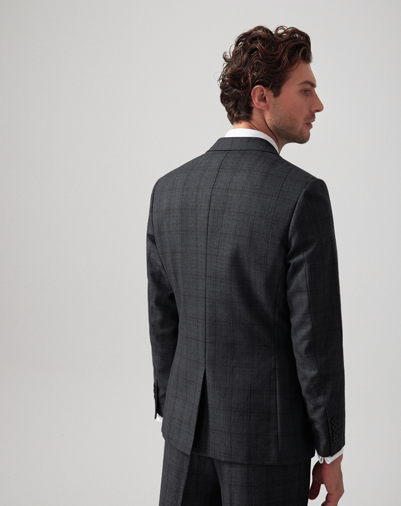 Suit phù hợp với nam len retro kẻ sọc gió Anh kinh doanh phía tây trang trí cơ thể màu xám chú rể váy cưới - Suit phù hợp bộ vest nam thời trang