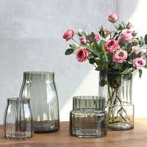 Nordic glass transparent vase decoration Living room flower arrangement Creative simple dining table TV cabinet Water support home decoration