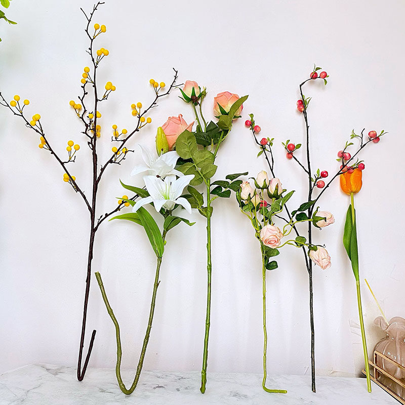 Artificial flower small apple fake flower rose sea buckthorn fruit juan flower tulip decoration table model room flower arrangement