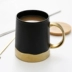 Đơn giản retro frosted vàng cốc với nắp cà phê trà sữa cốc gốm cốc cốc cốc màu đen tinh khiết - Tách