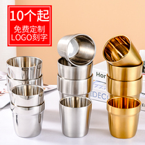 304 Stainless Steel Double Layer Water Glass Barbecue Restaurant Beer Cups Hotel Small Teacup Drinks Cups Han Style Dining Cups
