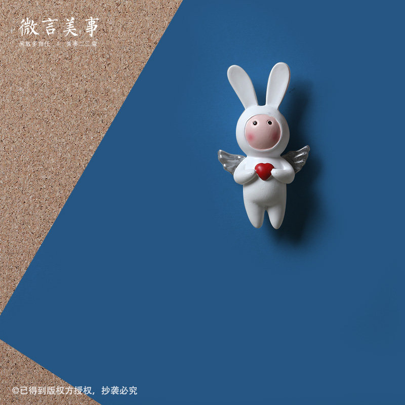 Long Ear Rabbit Love Angel Picture Nail Cartoon Cute Wings Rabbit Press Stud Magnet Magnet 3D Solid Creative Decoration