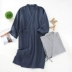 Đồ ngủ của nam giới Nhật Bản áo choàng tắm kimono mùa xuân và mùa thu đã giặt sạch bông gạc tinh khiết quần áo ở nhà Áo choàng ngủ thấm mồ hôi Nhật Bản - Night Robe