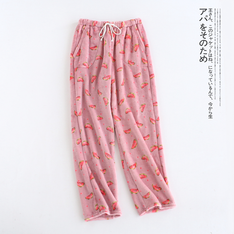 Mùa đông nữ flannel san hô lông cừu nhà quần Pajama phụ nữ Mùa thu và mùa đông ấm áp sống quần lỏng tăng dày quần ngủ nam