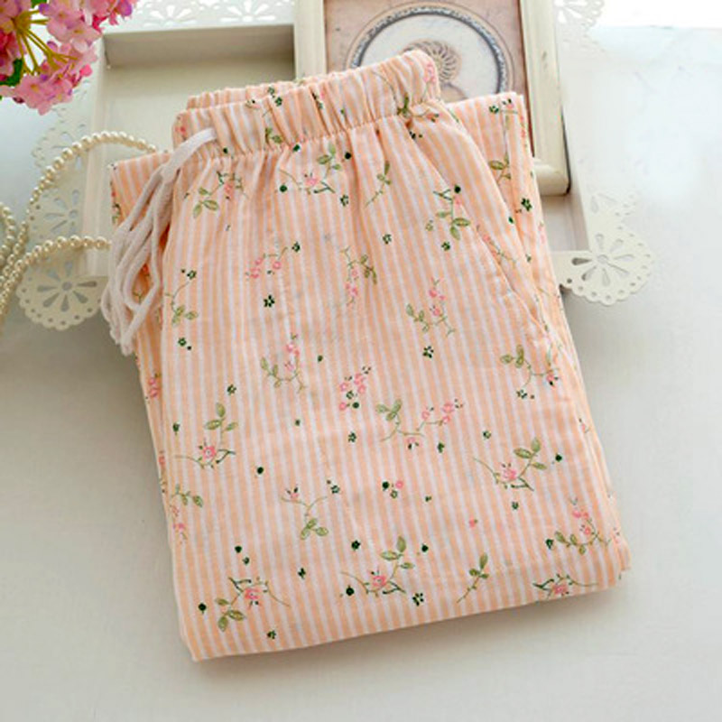 Mùa xuân, mùa hè và mùa thu mới đồ ngủ nữ quần đan Nhật Bản quần cotton nhà cotton đôi gạc quần lỏng bộ lụa mặc nhà