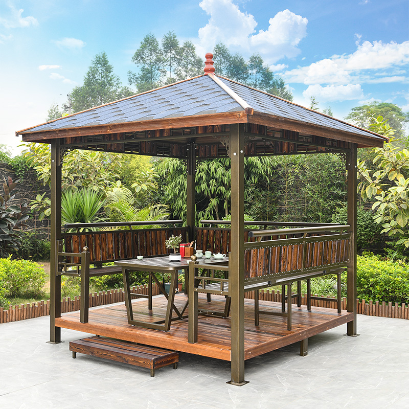 Anti-corrosion wood pavilion outdoor leisure terrace garden villa outdoor mobile assembly pavilion solid wood carbonized wood waterproof