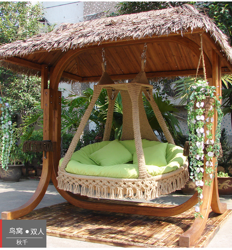Xích đu ngoài trời Đông Nam Á xích đu xích đu ban công sân vườn gỗ rắn ngồi có thể ngả giải trí đồ nội thất shaker ghế treo giỏ - Bàn ghế ngoài trời / sân bàn cà phê ngoài trời