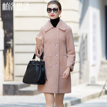 2021 autumn and winter new grain cashmere coat women long double breasted composite fur coat