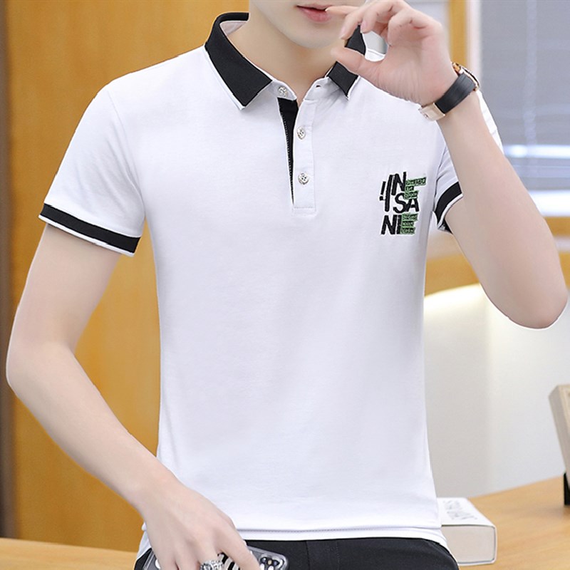 T-shirt 2020 của nam giới trẻ 100 nửa tay áo POLO áo sơ mi với cổ áo sọc máy tính xách tay T-shirt nam ngắn tay