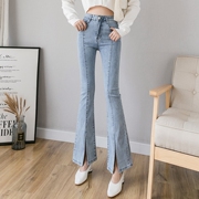 Hàn Quốc phiên bản của quần triều đuôi cá trăm bộ còi mở ngã ba chương denim vi mới chân mùa xuân giản dị áo dài 2020 quần trước