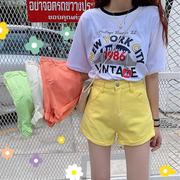 tinh khiết màu của phụ nữ quần triều loose-fitting quần jean quần short sinh viên hitchatic 2020A từ Hàn Quốc phiên bản eo cao mùa hè mới