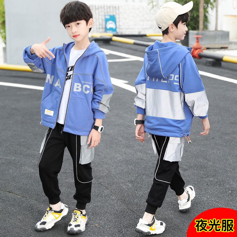 Korean children's boys' autumn suits 2021 new middle-aged children handsome and fashionable Western-style boys spring and autumn two-piece suit