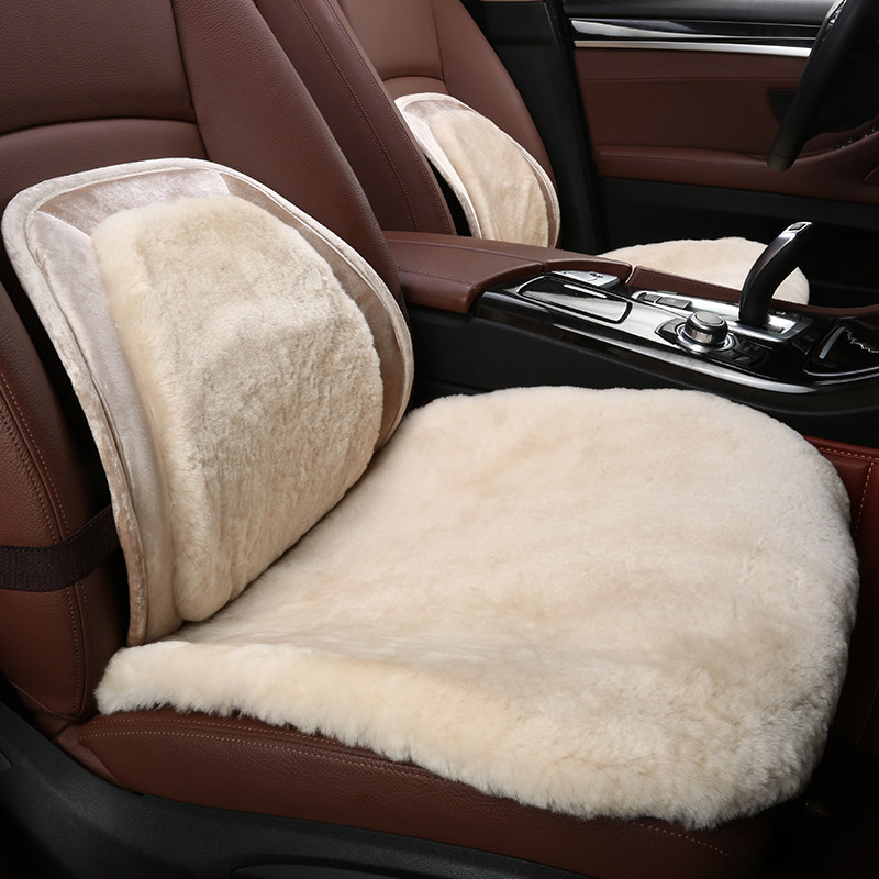Winter pure wool car seat cushion short plush backrest single piece square pad fur integrated small three-piece set single seat pad