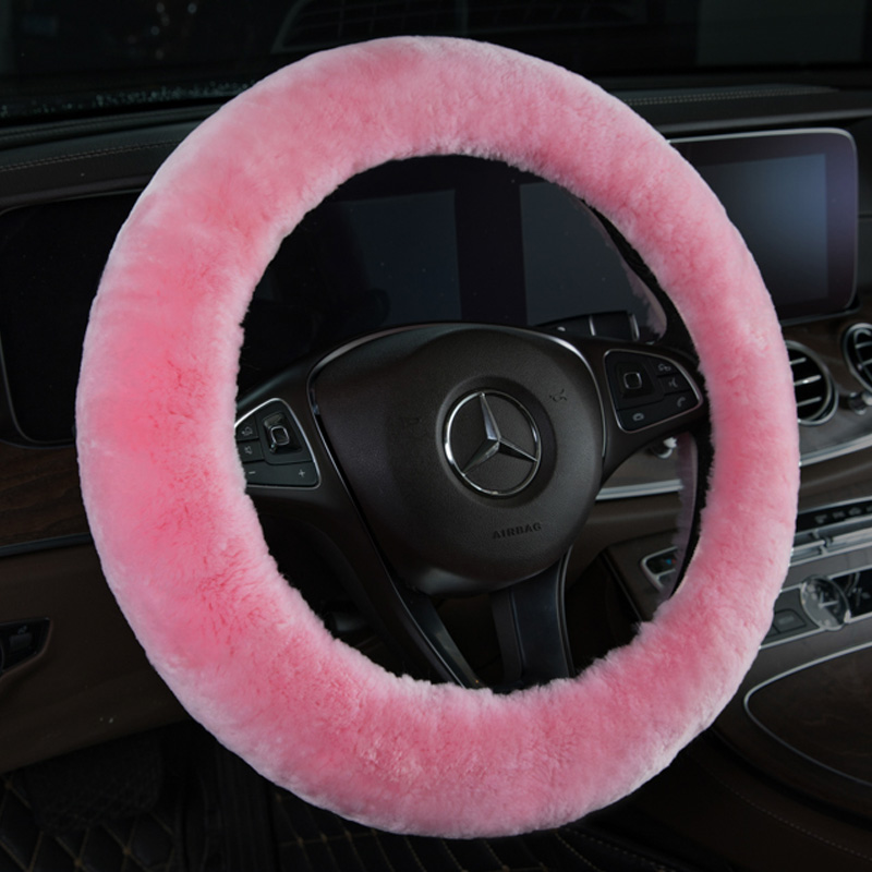 Winter pure wool car handlebar sleeve cashmere steering wheel cover short plush fur integrated male and female universal cute and warm