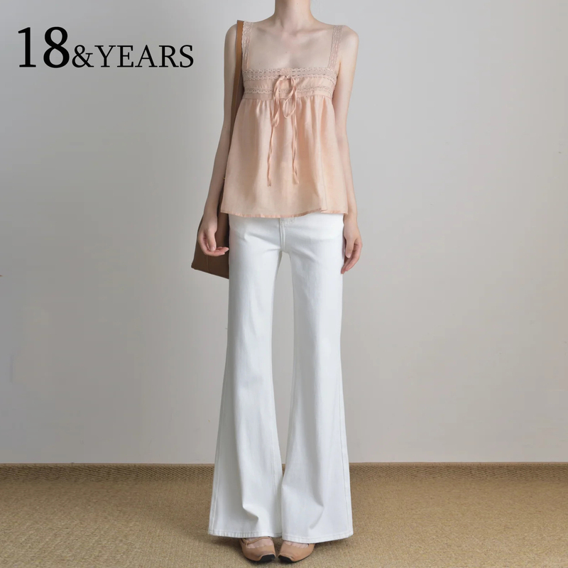 Off-White Flared Jeans for Women, 2026 Summer New Style, High-Waisted, Slim-Fit, Thin, Petite, Non-Tight Flared Pants