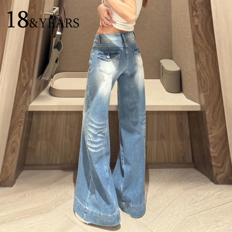 American Retro Low-Waist Wide-Leg Jeans for Women 2026 Summer New Style Loose-Fitting Non-Tight-Fitting Hot Girl Micro-Flare Pants