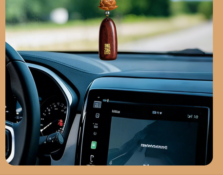 Putuo Mountain Peach Wood Lotus Car Pendant for Safe Journey, Hand-Carved Sandalwood Car Hanging Ornament, Rearview Mirror Pendant