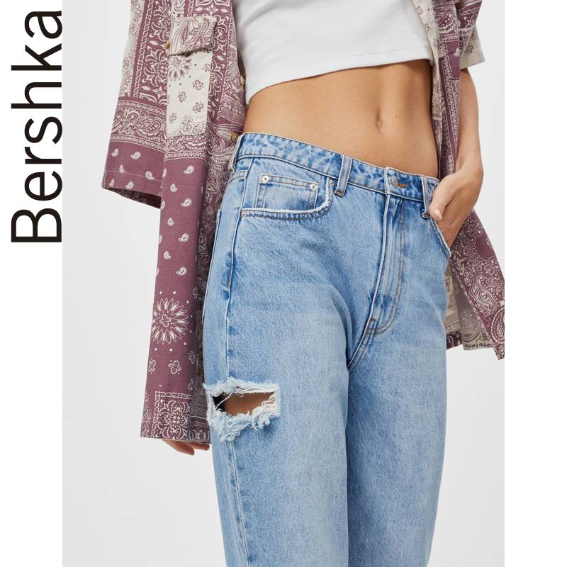 Ms Bershka Fall High Waisted Cut Out Jeans Women S Straight Barrel Loose