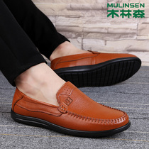 Wood Linson Men Shoes Spring Breathable Genuine Leather Leather Leather Shoes Soft Bottoms Beans Shoes Business Casual Shoes shoes Lazy Shoes