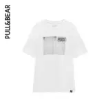 Pull & amp; Bear Men's 2021 Новый белый STWD PHOTING PREANT Casual -Short -Sleeved T -Fork 08240571250