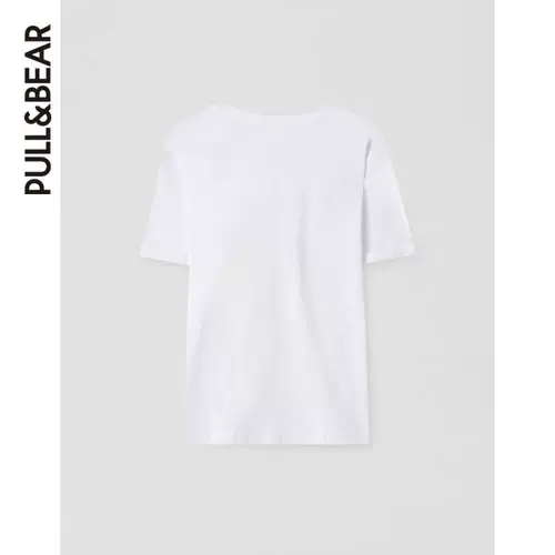 Pull & amp; медведь японская милая мультипликационная короткая лимонная иллюстрация белая мягкая милая T -Fork Women's Top 05238310