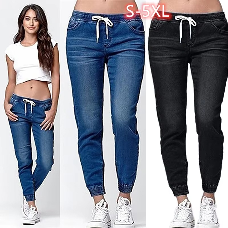 Plus-Size Women's Jeans with Tapered Legs, Casual Jogger Pants