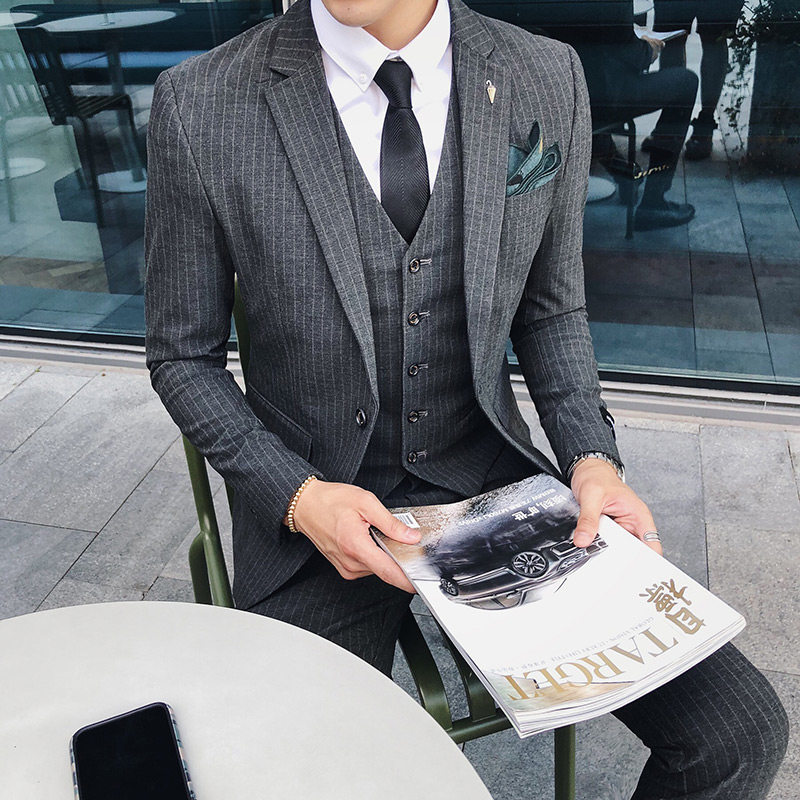 High-end quality main promotion Welcome to the door to see the goods striped suit three-piece formal suit TZ882 P285