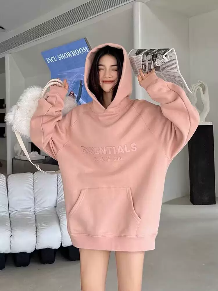 Спортивная фуксия флисовая толстовка с капюшоном и длинным рукавом, oversized