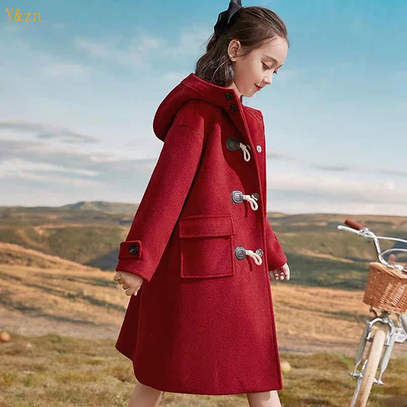 Girl Hair Coat 2021 New Great Boy Girl Foreign Pie Thickened Autumn Winter Medium Long Version Casual Red Coat