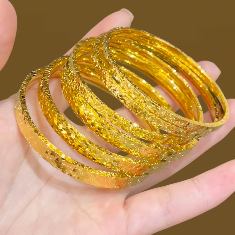 Traditional Thick Gold-Plated and Silver-Plated Crushed Ice Bracelet for Women, Sparkling Solid Plain Gold Bracelet, Starry Sky Bracelet, Gift Traditional Thick Gold-Plated and Silver-Plated Crushed Ice Bracelet for Women, Sparkling Solid Plain Gold Bracelet, Starry Sky Bracelet, Gift