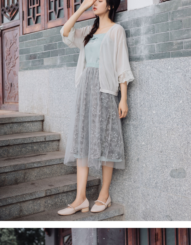 芈 "清水" retro phong cách ren voan quần áo chống nắng cardigan áo mùa hè hoang dã trang phục lỏng nữ áo sơ mi công sở nữ