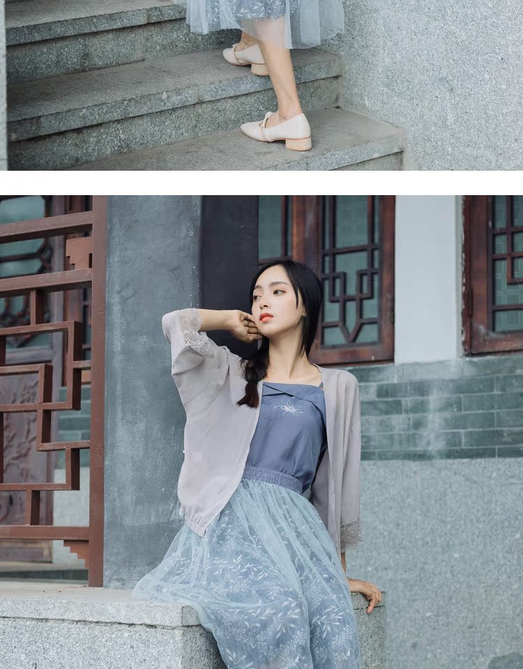 芈 "清水" retro phong cách ren voan quần áo chống nắng cardigan áo mùa hè hoang dã trang phục lỏng nữ áo sơ mi công sở nữ