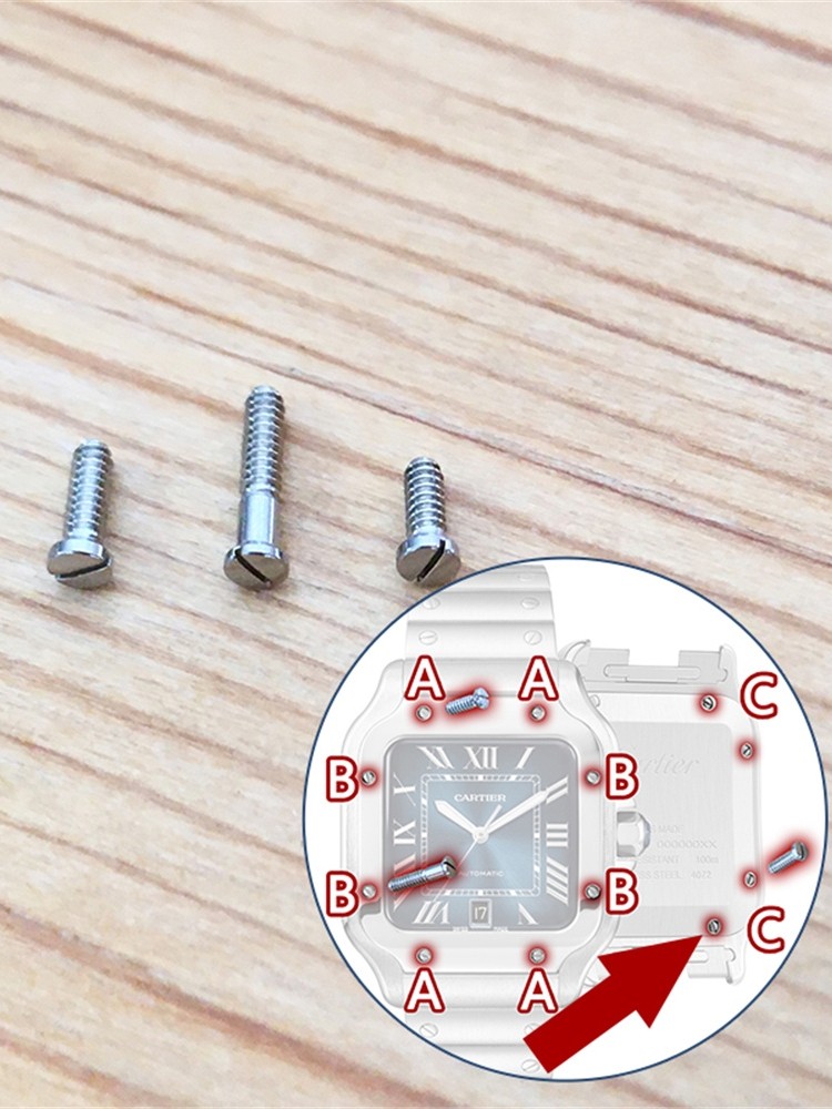 Stainless Steel Case Ring Bottom Cover Screw Adapts to Cartier 4072 Santos L 39.8mm Watch