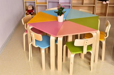 Kindergarten Color Hexagon Combined Table And Chairs Small Triangle Trapezoidal Table Young Teaching Toy Game Solid Wood Table