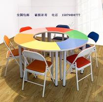 School furniture recording and broadcasting classroom Student desks and chairs color combination Kindergarten curved table Childrens art training table