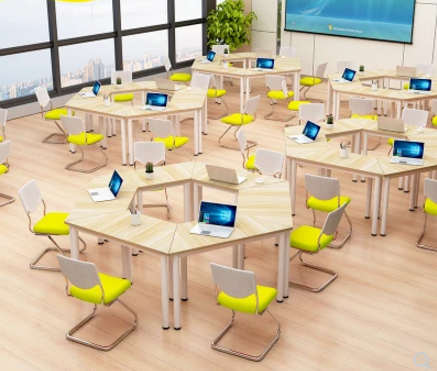 Shanghai School Furniture Hexagon Computer Desk Student Training Table Trapezoidal Table Fine Art Table Color Composition Class Table And Chairs