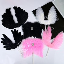 Bake cake decoration Pearl feathers Big Wings star Angel wings plug-in lamp string dessert table dress up placard