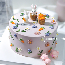 Carrot little white rabbit cake decoration decoration small red book with the same rabbit basket birthday dessert table dress up supplies