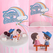 Cake Decoration Rainbow Bow Clouds Stars English Birthday Cake Decoration Insert Dessert Desk Baking Dress