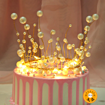 Handmade pearl string crown gold wire birthday festival wedding cake decoration decoration baking mousse cake