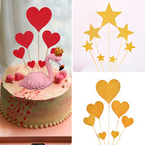 Birthday cake decoration large gold glitter five-pointed star love card set wedding party dessert table plug-in