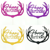 Ice theme Princess Aisha Anna cake accessories antlers English happy birthday Christmas dress DIY baking