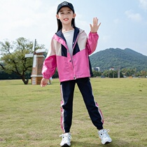 Girls autumn clothing suit 2021 New ocean gas autumn winter CUHK Childrens tennis red plus suede thickened sports suit