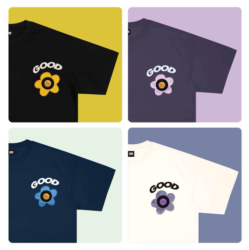 Goodbite Floral Short-Sleeve T-Shirt with Movable Expression Display, Casual Pure Cotton Trendy Round Neck, Stylish New Style for Young Men