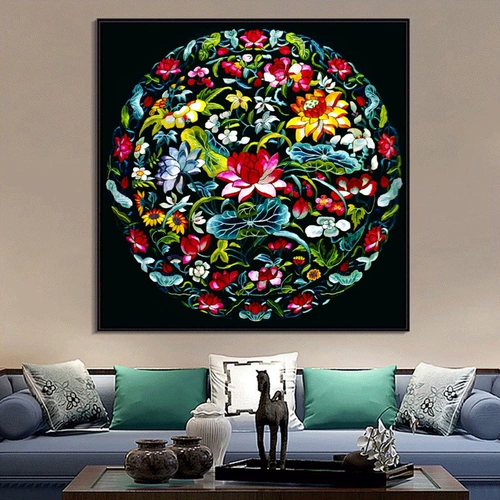 Вышивка крестиком лотоса, серия цветов, вышивка нитками, новая полная вышивка, маленький круглый кулон, маленький свежий натуральный стиль, маленький