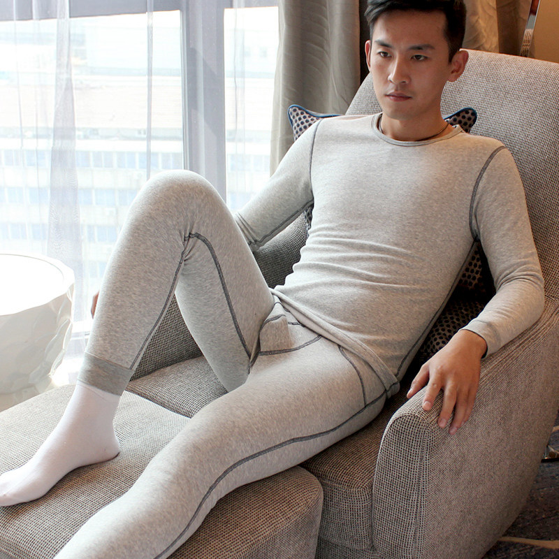 Gushed thickened thermal underwear suit men's pure cotton sashimi round collar winter close-fitting undershirt youth autumntypants