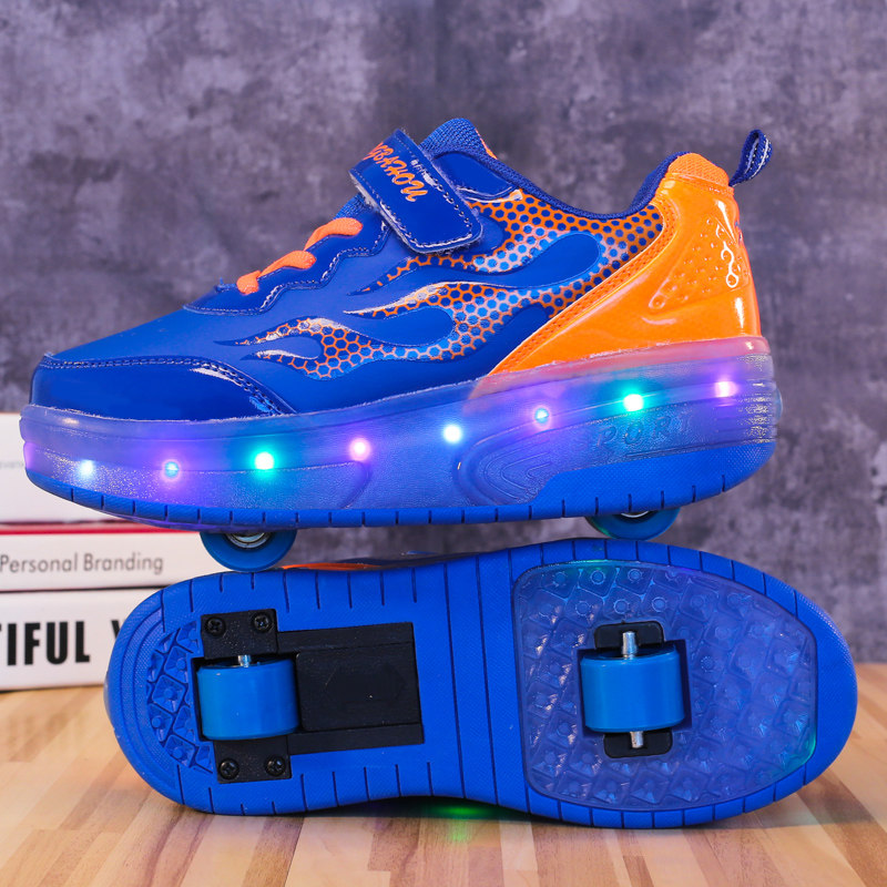 3-4-5-6-7-8-9-10-year-old shoes Skate-Skate Dual-use Deformed Boy Slip-Slip Shoe Pulley Shoes Can Slip